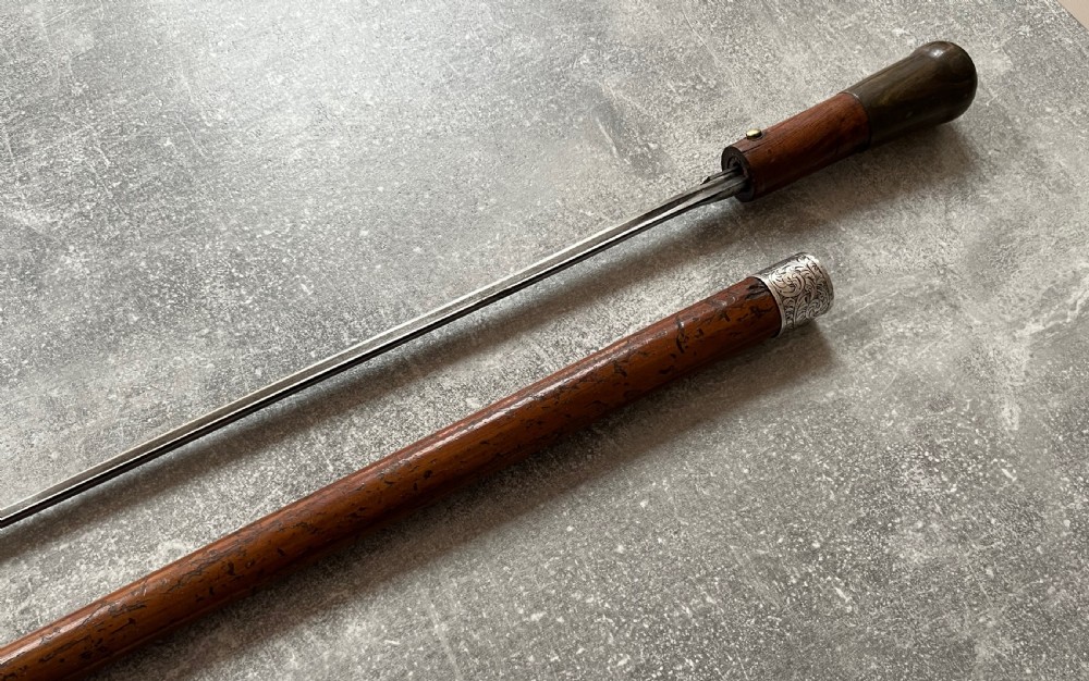 19th Century Malacca Sword Stick, Silver Collar, Lignum Vitae Handle. View IX