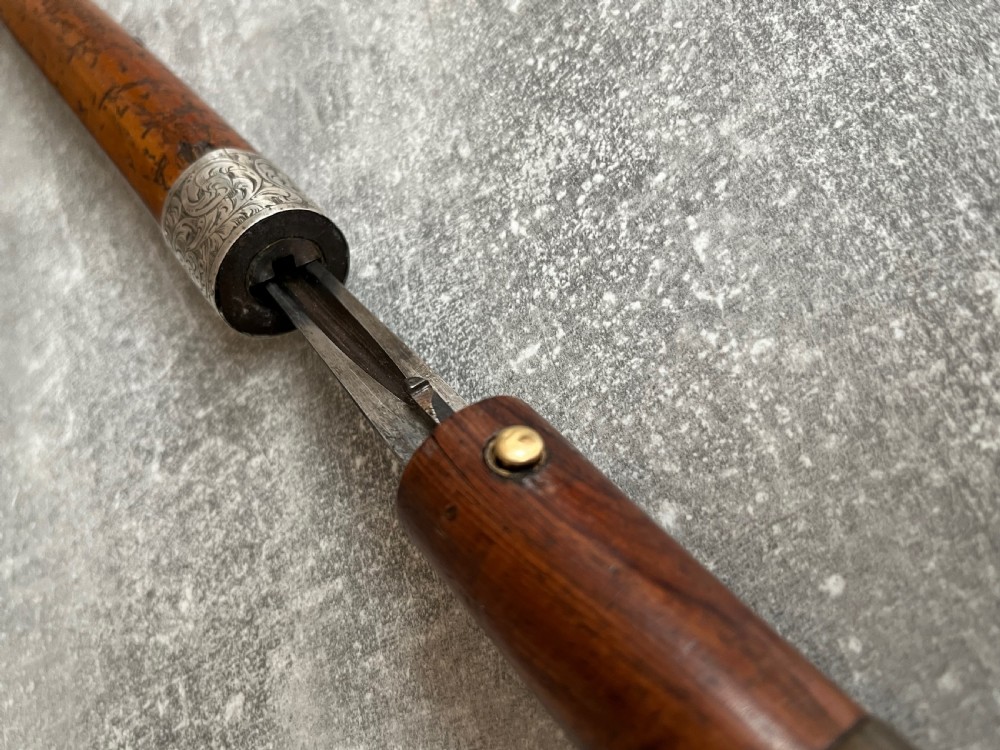 19th Century Malacca Sword Stick, Silver Collar, Lignum Vitae Handle. View XII