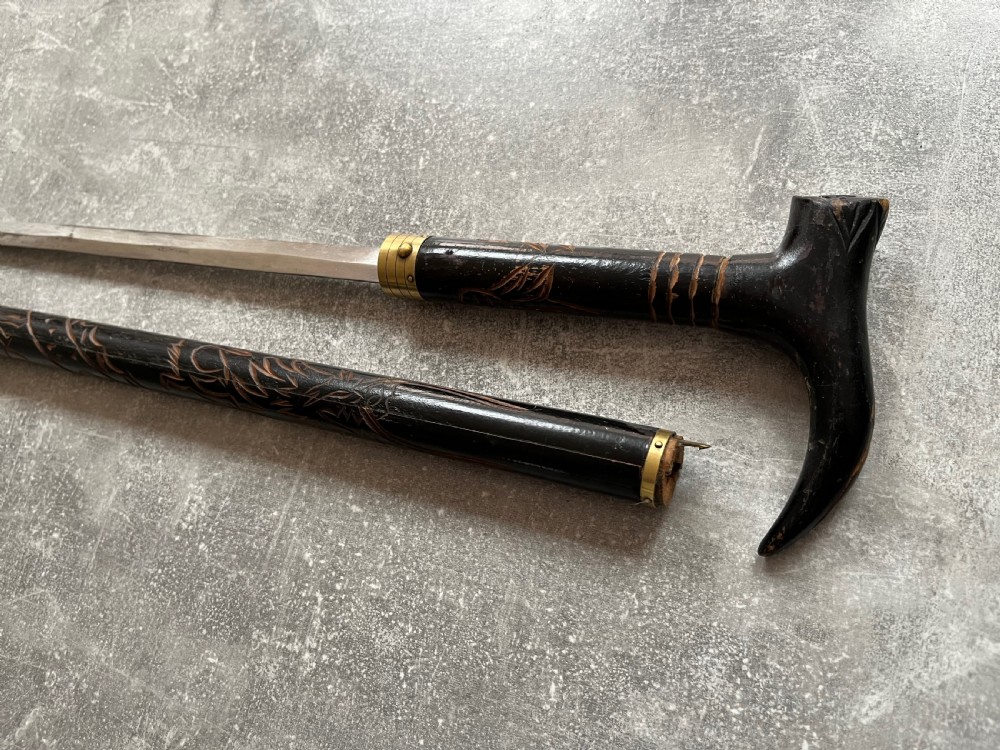 Early 20th Century Asian Black Lacquered Sword Stick. View V