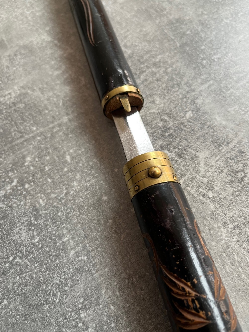 Early 20th Century Asian Black Lacquered Sword Stick. View IX