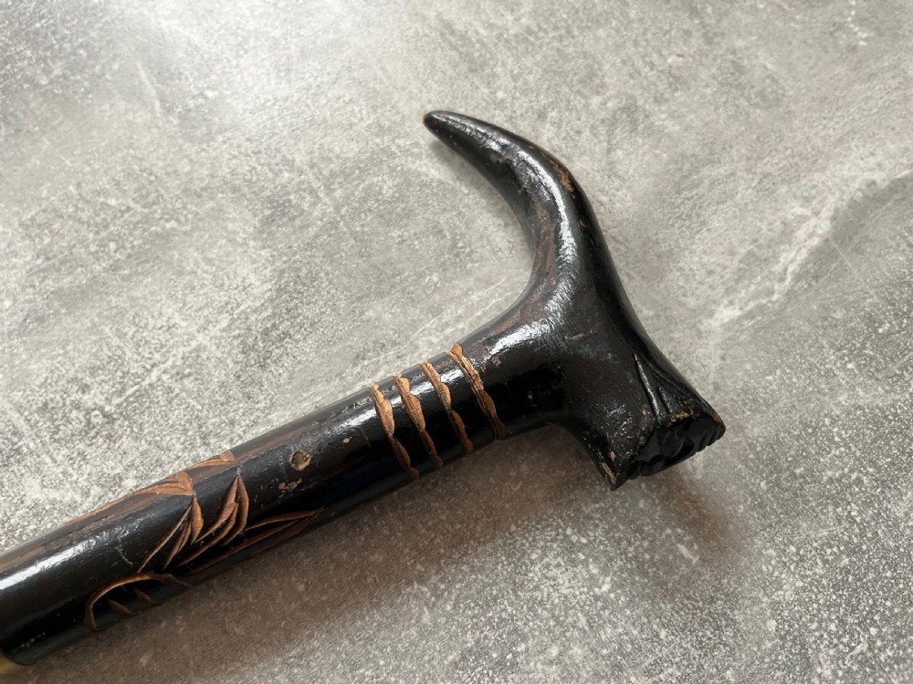 Early 20th Century Asian Black Lacquered Sword Stick. View X
