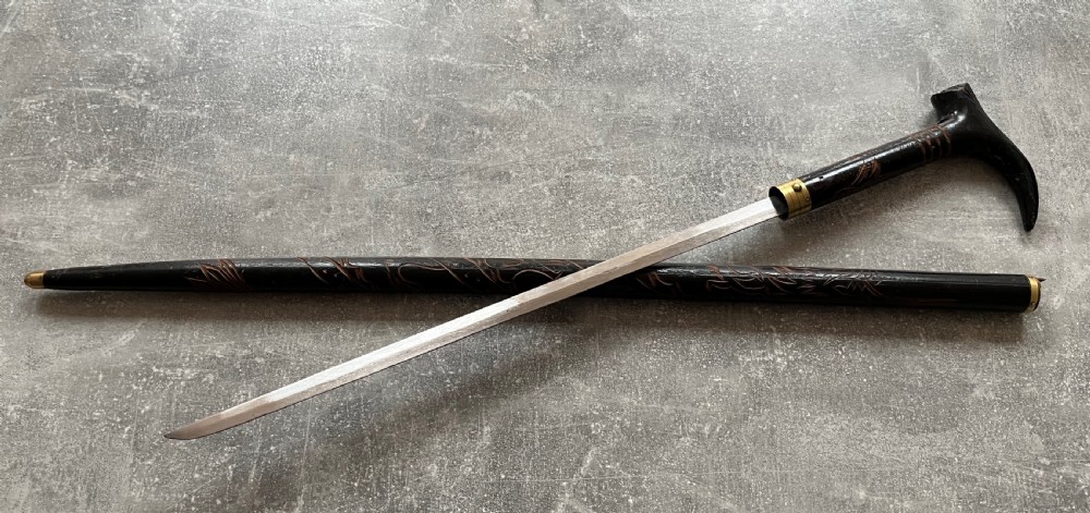 Early 20th Century Asian Black Lacquered Sword Stick. View XII