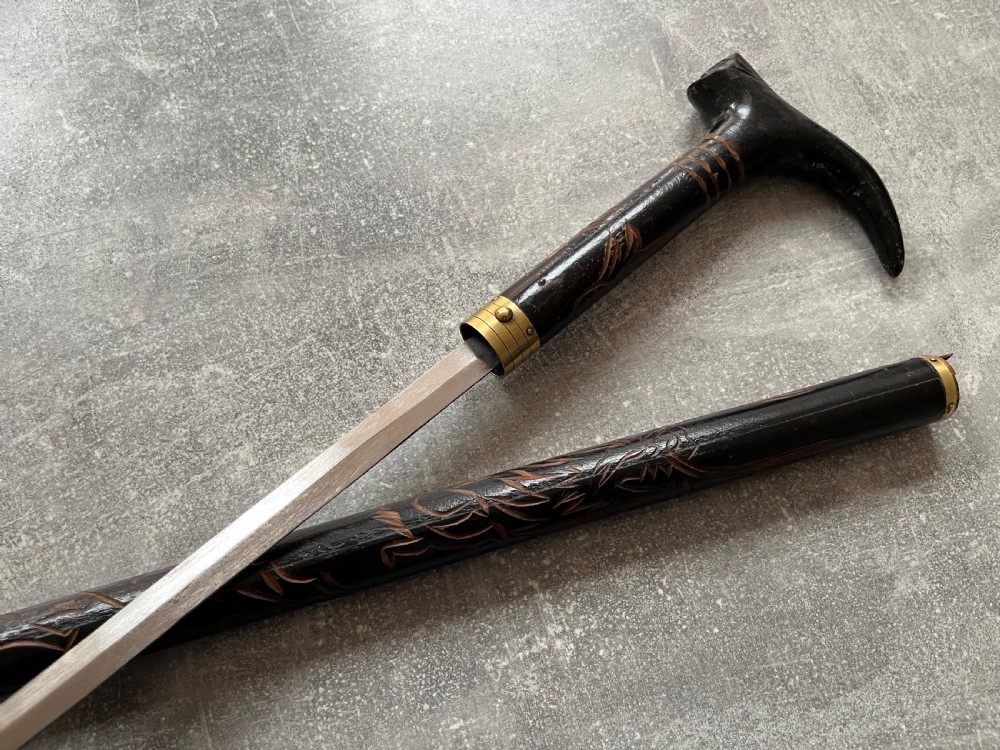 Early 20th Century Asian Black Lacquered Sword Stick. View XIII