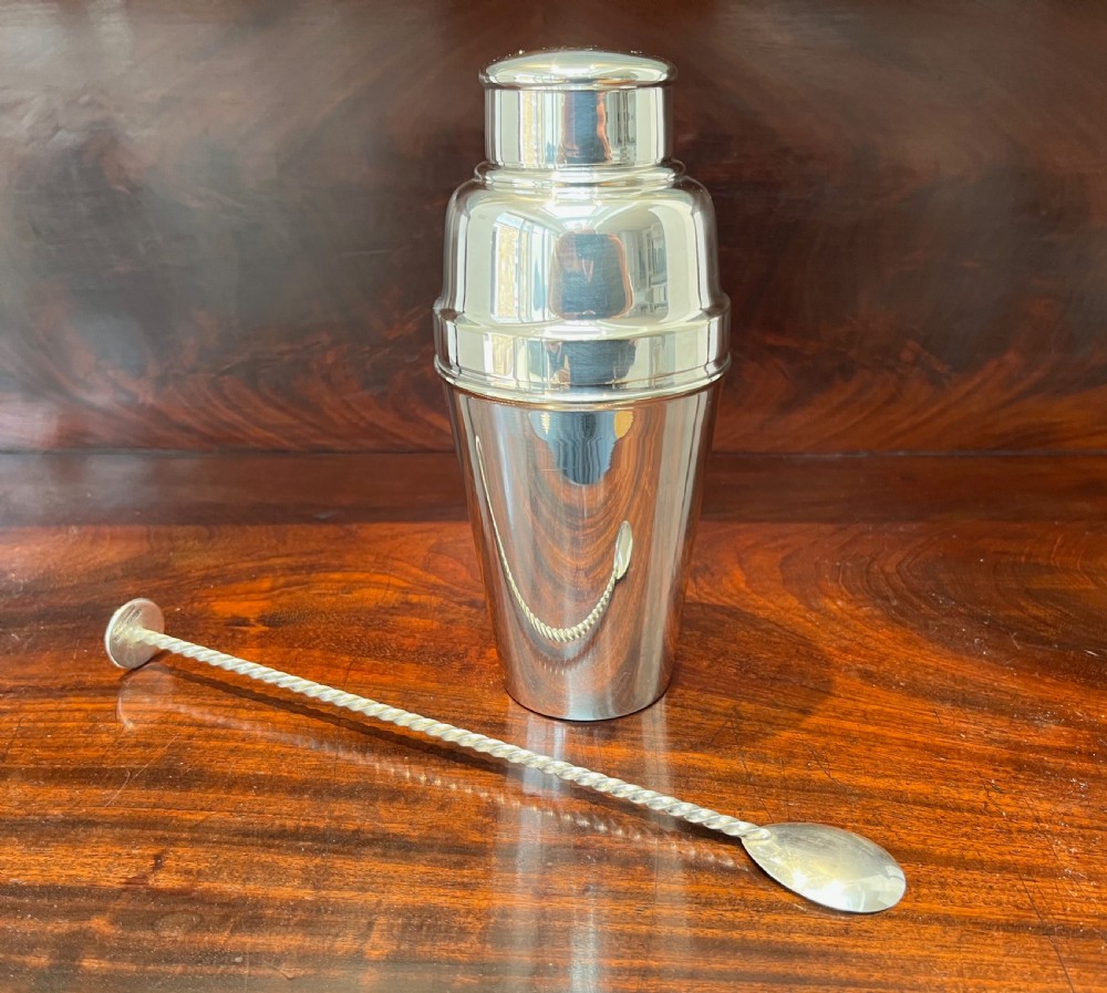 Silver Plated Cocktail Shaker & Swizzle Stick View II