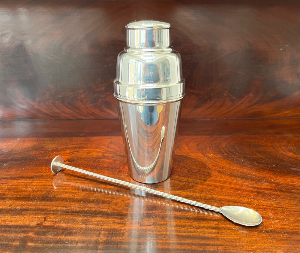 Silver Plated Cocktail Shaker & Swizzle Stick View III