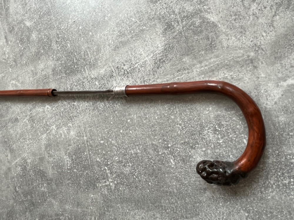 Slim Crook Handled Malacca Sword Stick Silver Collar View VIII