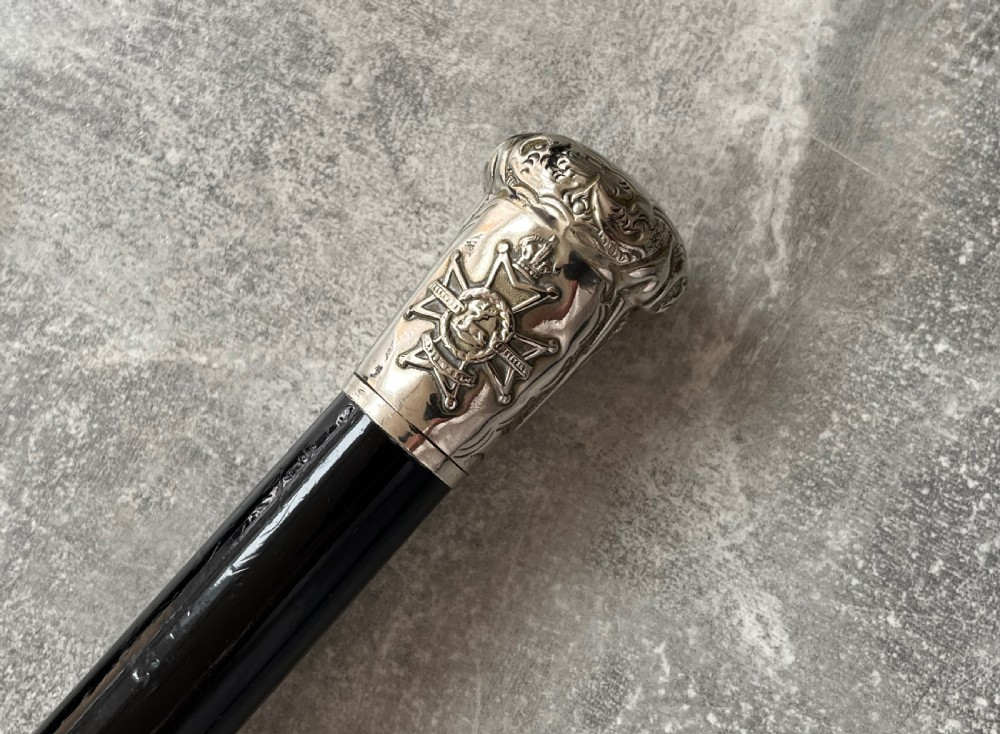 Black Lacquered Sword Stick, Silver Plated Mounts, Toledo Blade. View IV