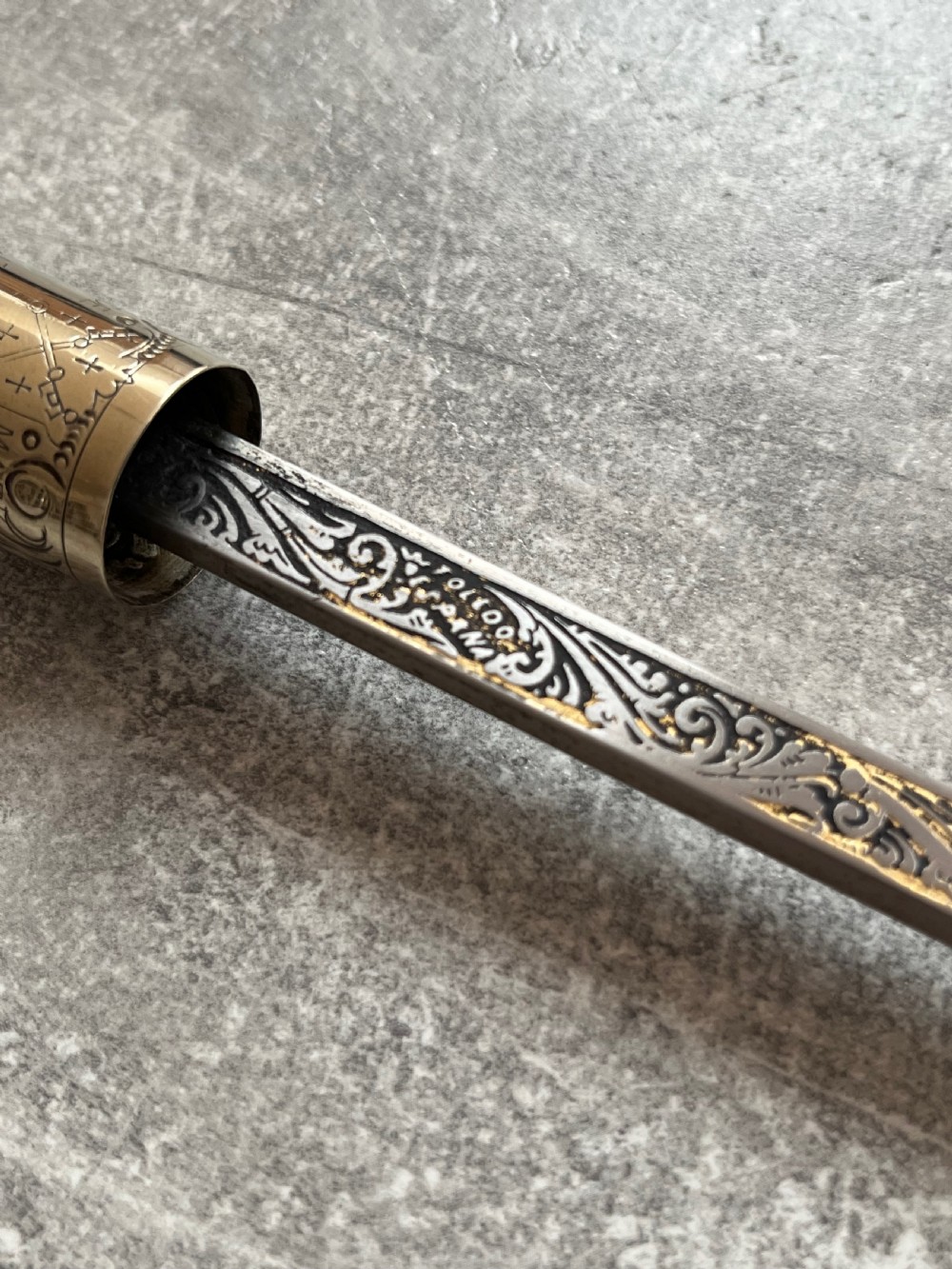 Black Lacquered Sword Stick, Silver Plated Mounts, Toledo Blade. View VII