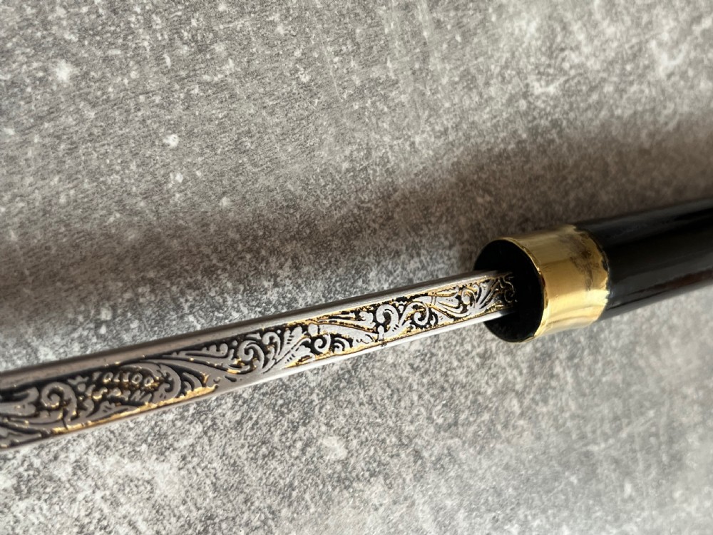 Black Lacquered Sword Stick, Silver Plated Mounts, Toledo Blade. View X