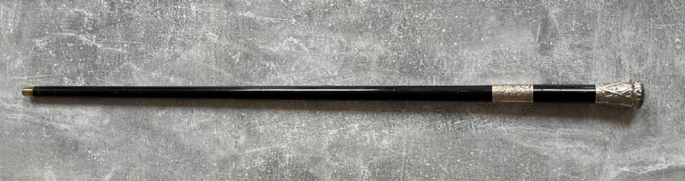 Black Lacquered Sword Stick, Silver Plated Mounts, Toledo Blade. View XV