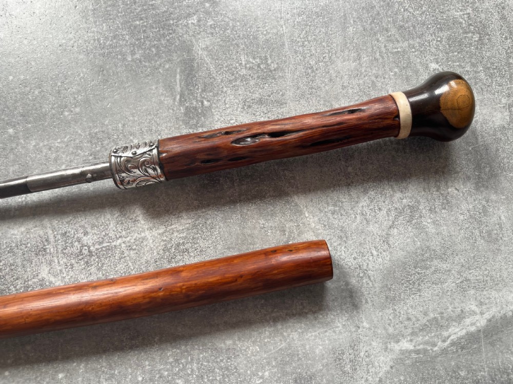 Malacca Sword Stick, Lignum Vitae Knop, Silver Collar View IV
