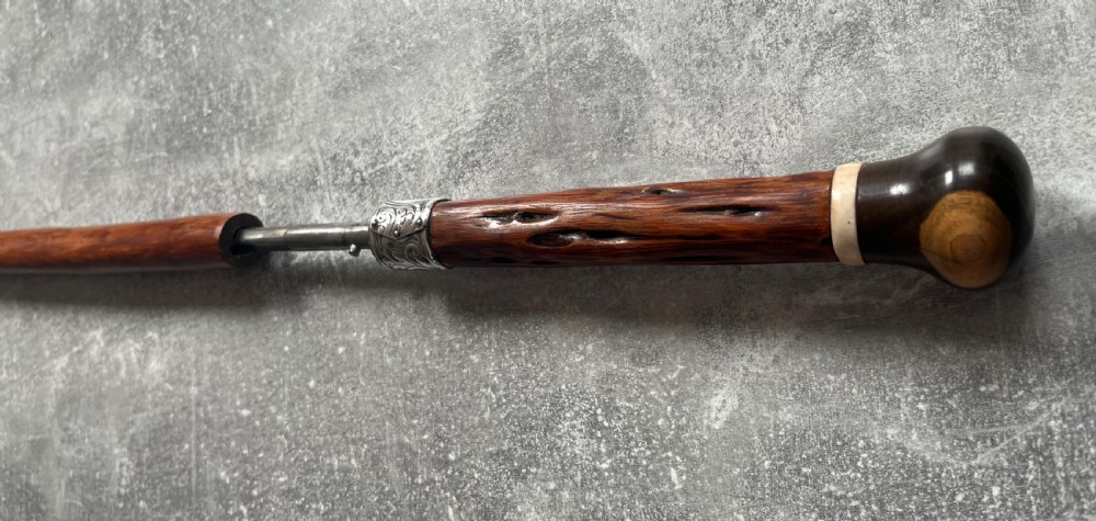 Malacca Sword Stick, Lignum Vitae Knop, Silver Collar View V