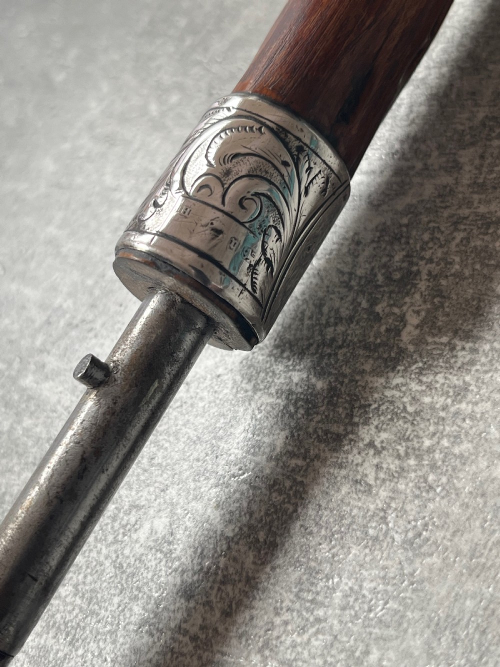 Malacca Sword Stick, Lignum Vitae Knop, Silver Collar View VI