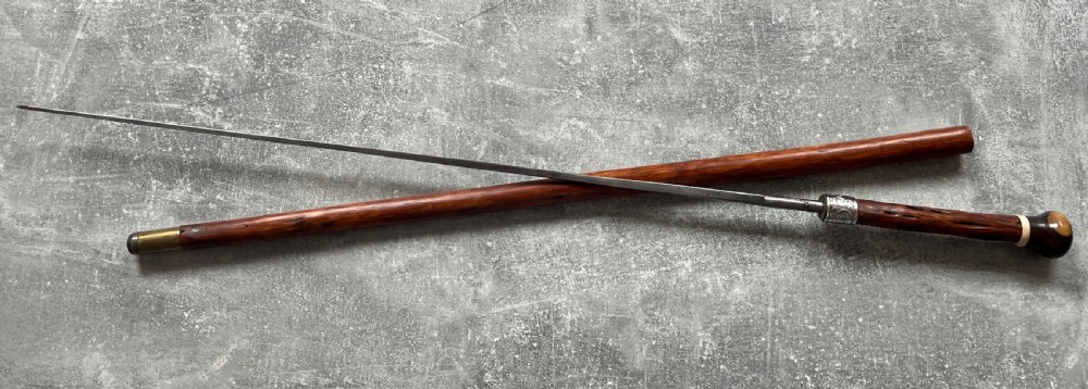 Malacca Sword Stick, Lignum Vitae Knop, Silver Collar View IX