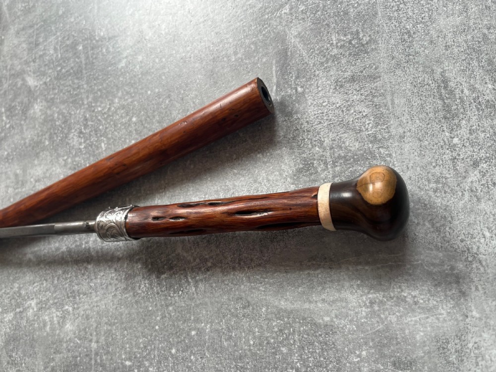 Malacca Sword Stick, Lignum Vitae Knop, Silver Collar View X
