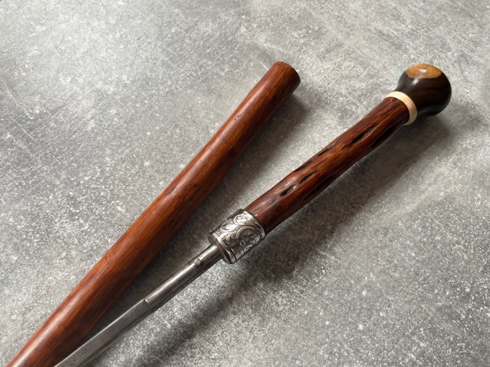 Malacca Sword Stick, Lignum Vitae Knop, Silver Collar View XIII