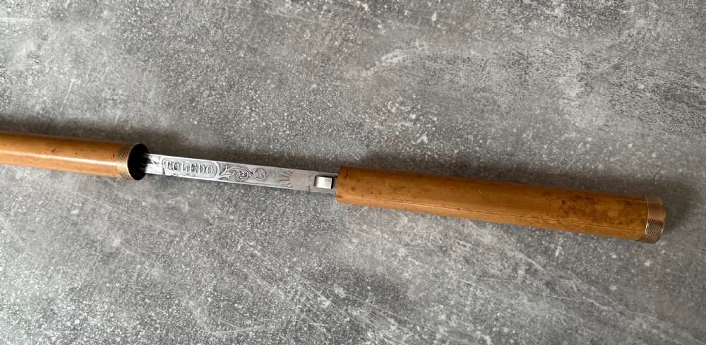 Slim Malacca Sword Stick, Gold Mounts, Toledo Blade View III