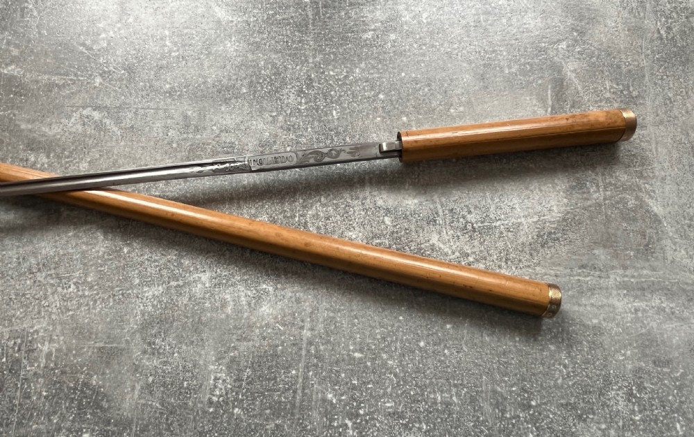 Slim Malacca Sword Stick, Gold Mounts, Toledo Blade View XII