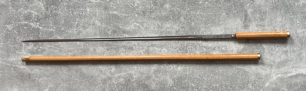 Slim Malacca Sword Stick, Gold Mounts, Toledo Blade View XV