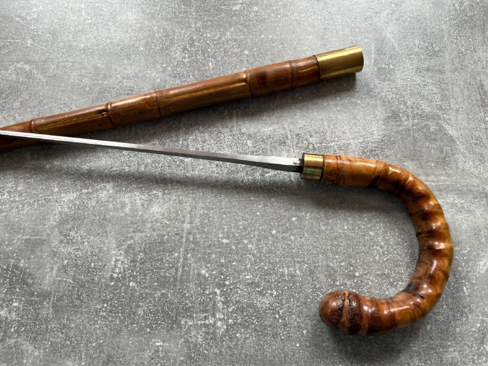 Edwardian Crook Handled Bamboo Sword Stick View VII