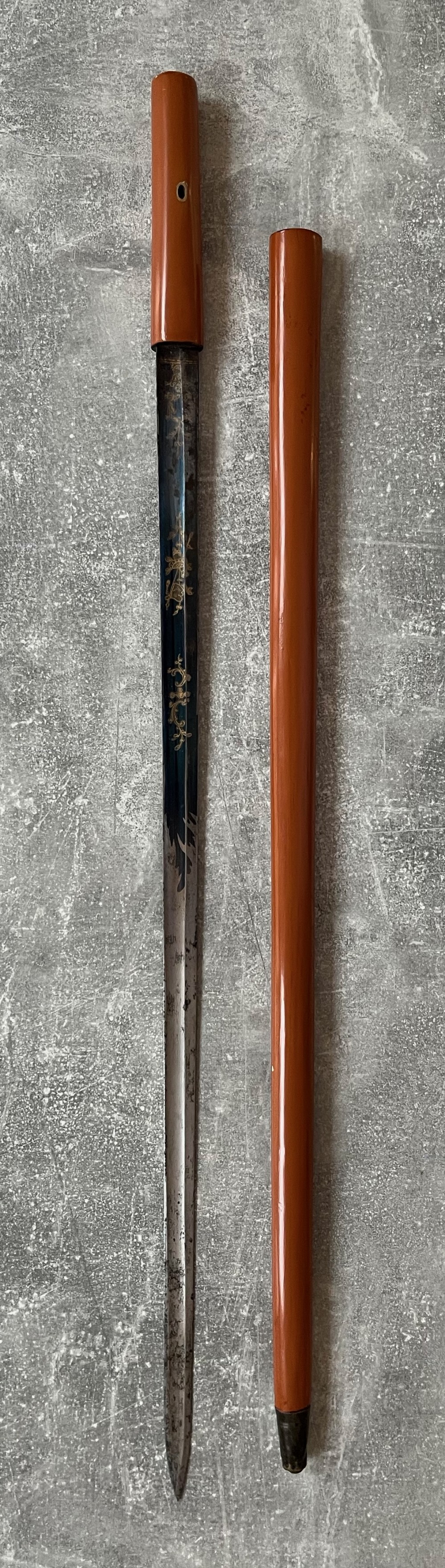 Malacca Sword Stick with Blued & Gilded Blade