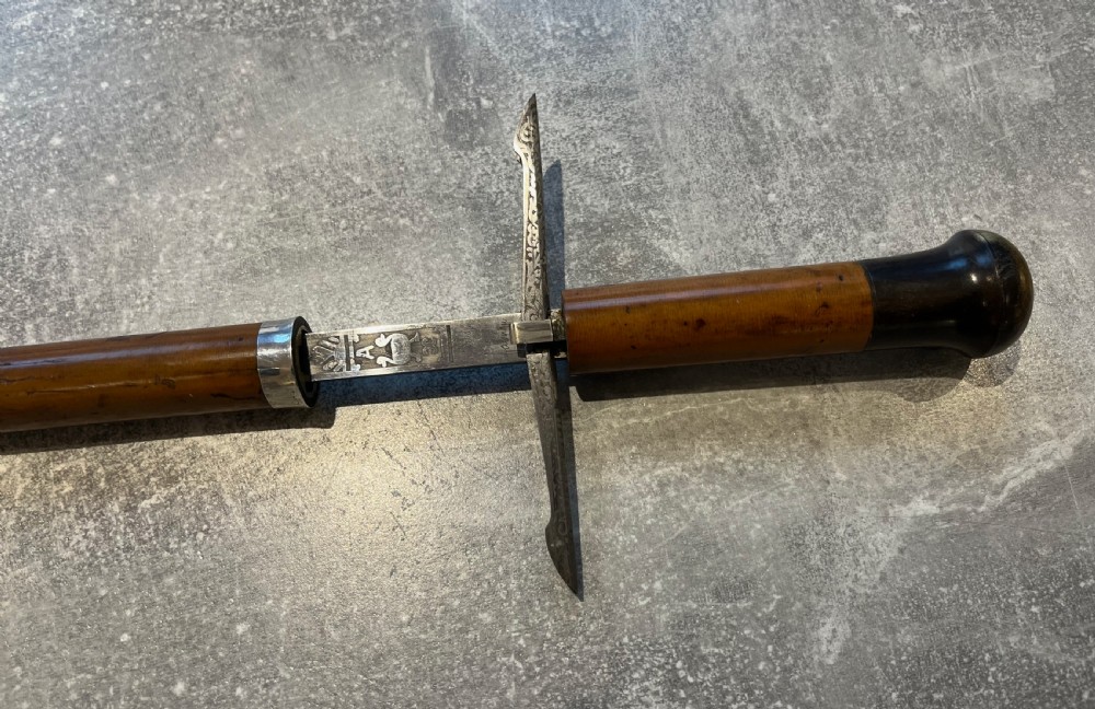 Rare French Malacca Sword Stick with sprung Quillons and a Toledo Blade View IV