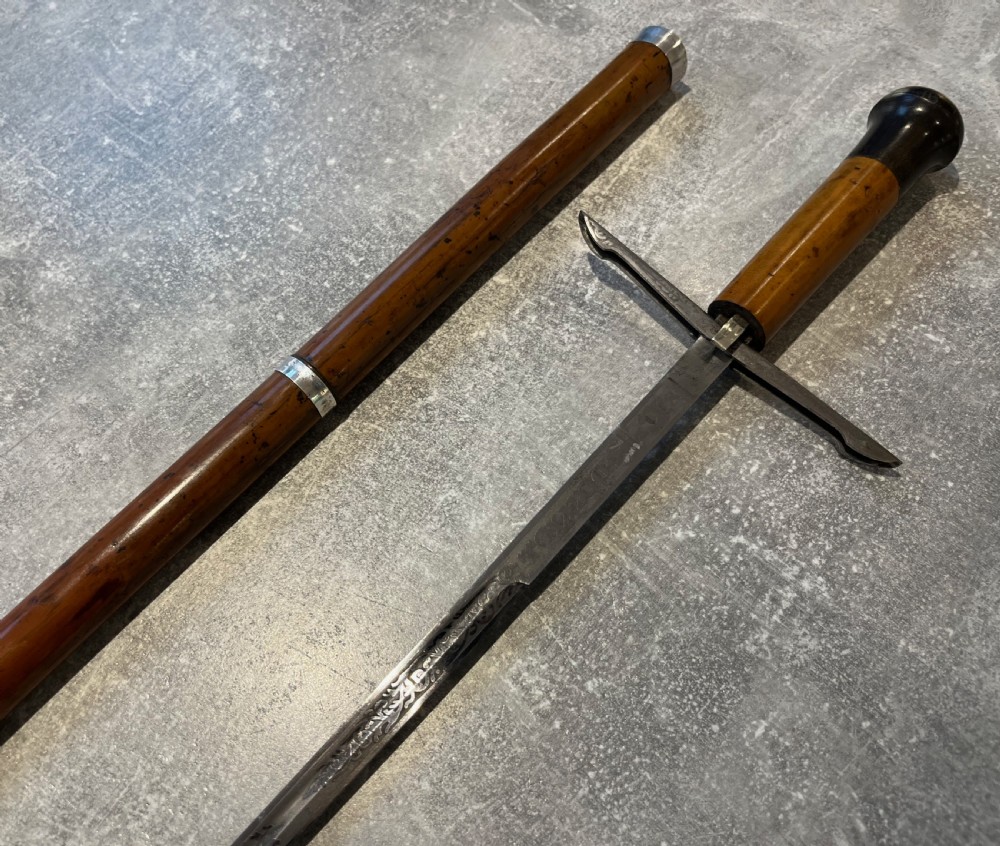 Rare French Malacca Sword Stick with sprung Quillons and a Toledo Blade View VI