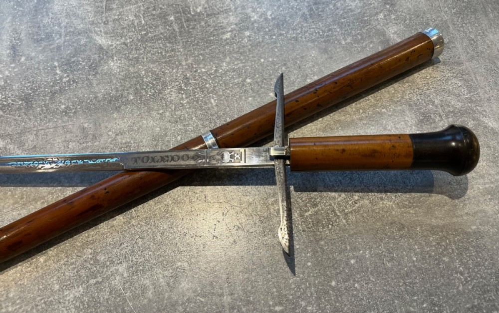 Rare French Malacca Sword Stick with sprung Quillons and a Toledo Blade View VIII
