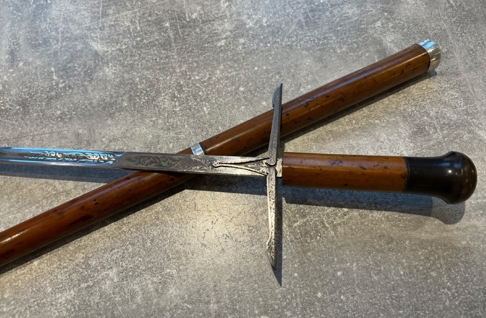 Rare French Malacca Sword Stick with sprung Quillons and a Toledo Blade View IX