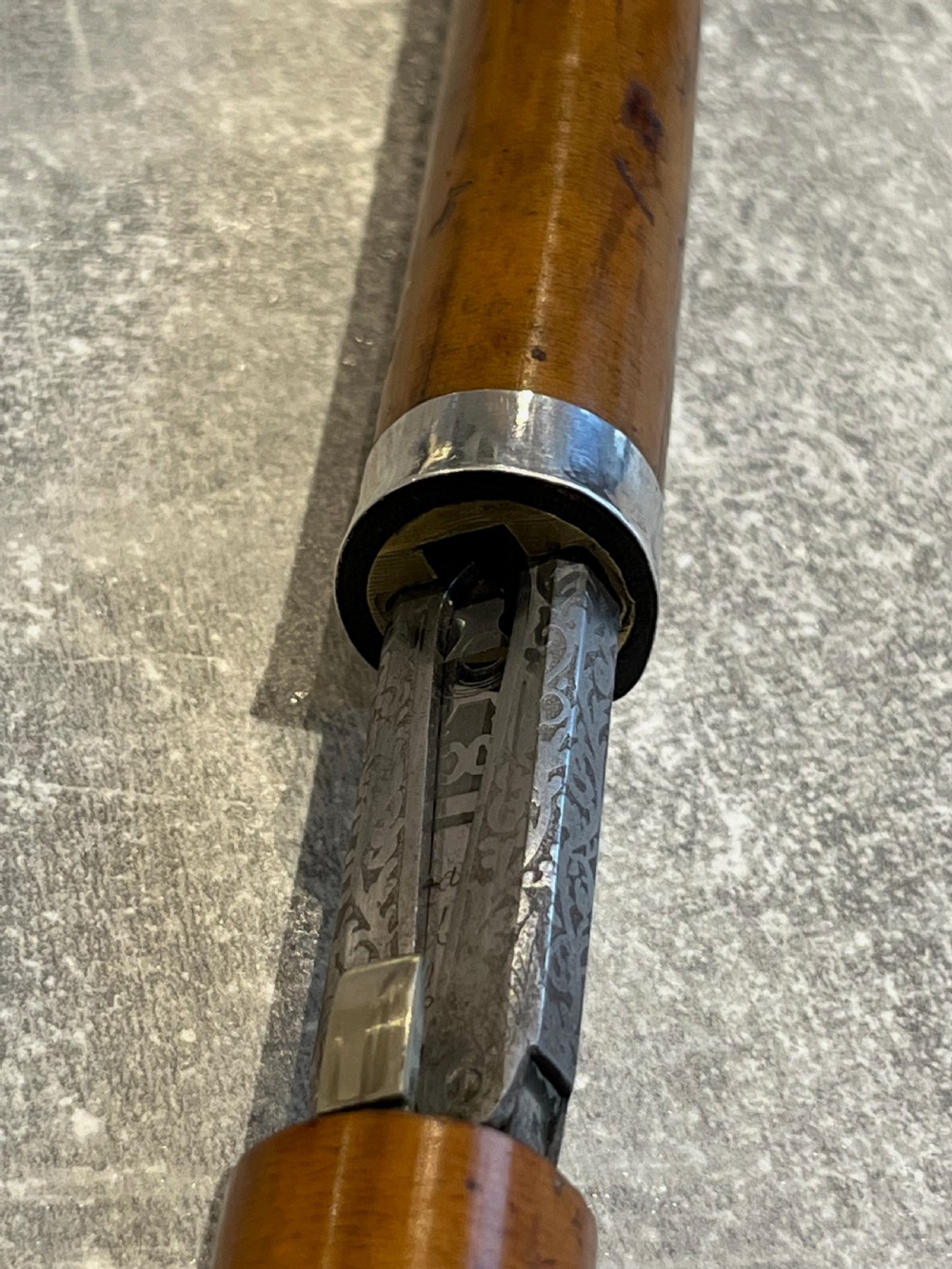 Rare French Malacca Sword Stick with sprung Quillons and a Toledo Blade View XI