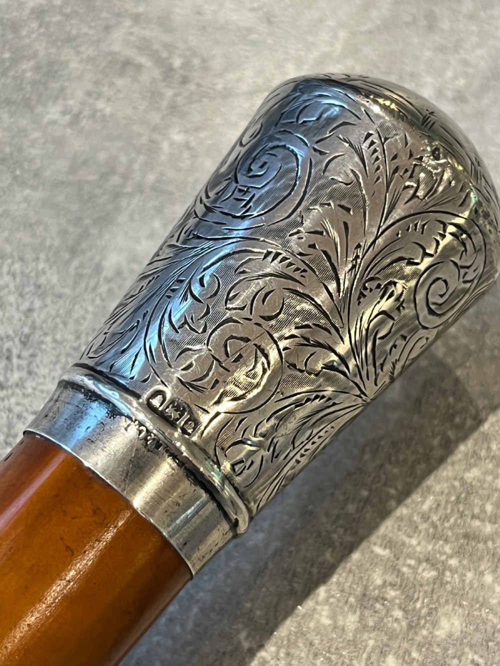 Silver Topped Malacca Sword Stick with Toledo Blade View VII