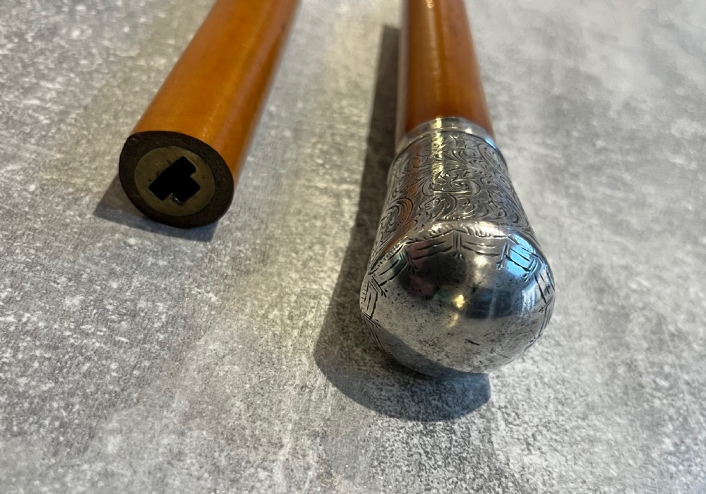 Silver Topped Malacca Sword Stick with Toledo Blade View XI
