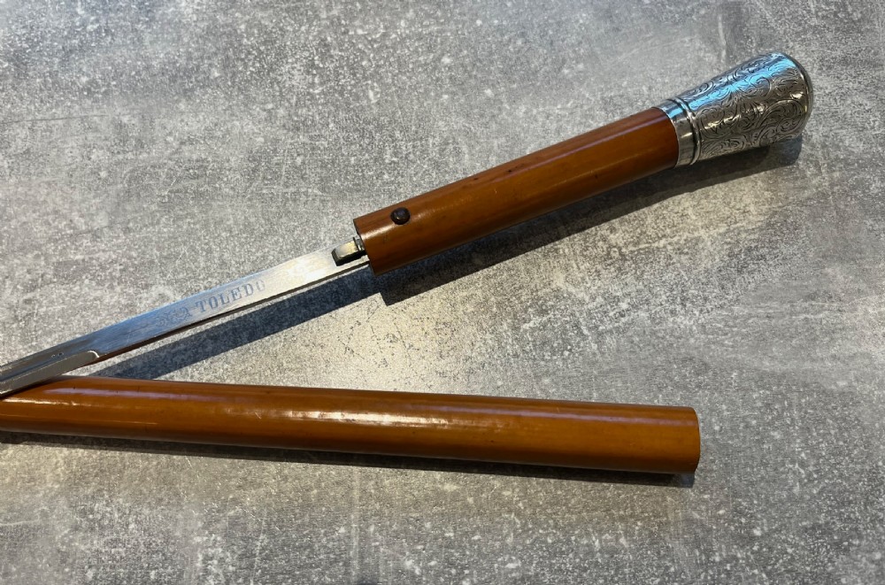 Silver Topped Malacca Sword Stick with Toledo Blade View XII