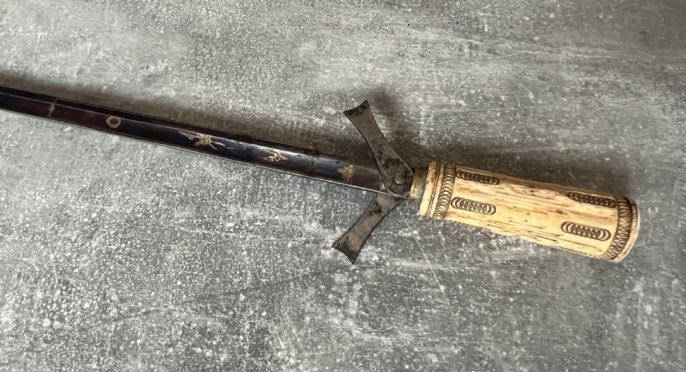 Rare Malacca Sword Stick, Carved Bone Handle, Fold out Quillons View IV