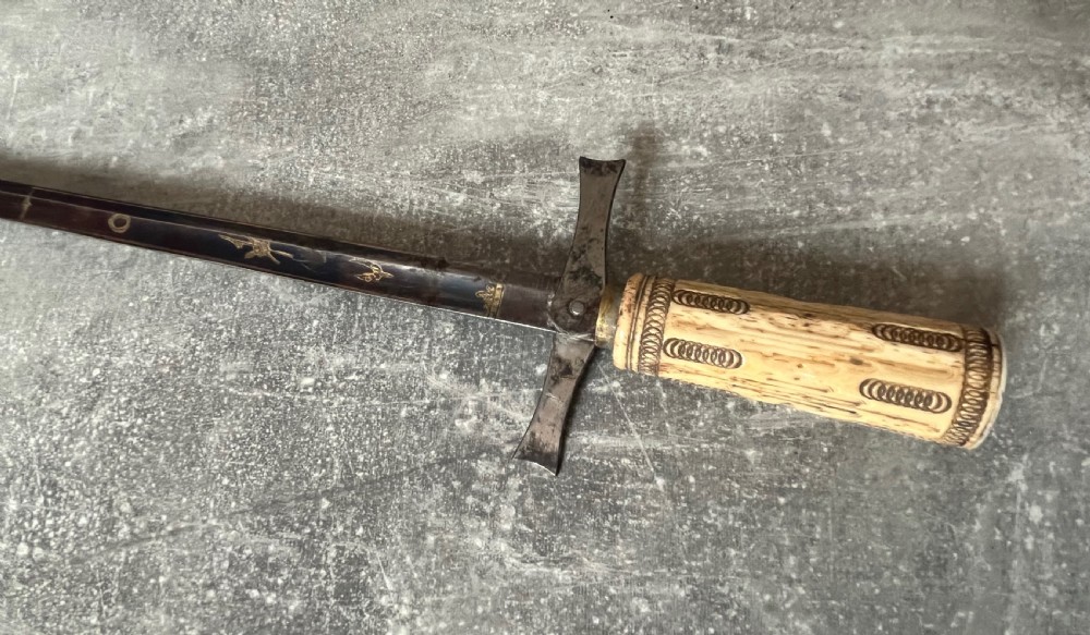 Rare Malacca Sword Stick, Carved Bone Handle, Fold out Quillons View V