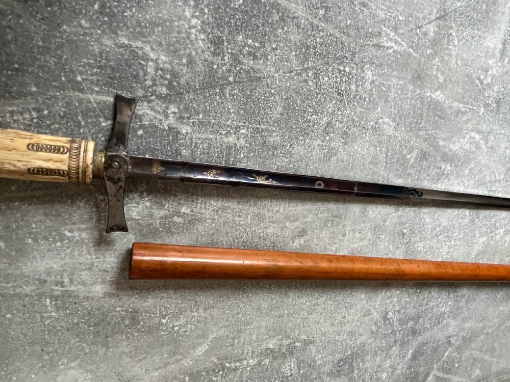 Rare Malacca Sword Stick, Carved Bone Handle, Fold out Quillons View VI