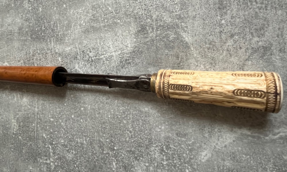Rare Malacca Sword Stick, Carved Bone Handle, Fold out Quillons View XI