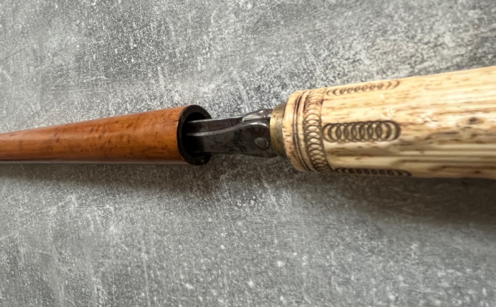 Rare Malacca Sword Stick, Carved Bone Handle, Fold out Quillons View XII