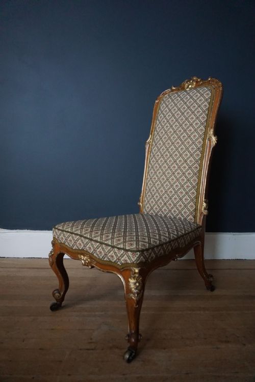 a 19th century walnut and carved giltwood slipper chair c1880 attributed to morison co - CATEGORY: ANTIQUE CHAIRS - DATED 1880