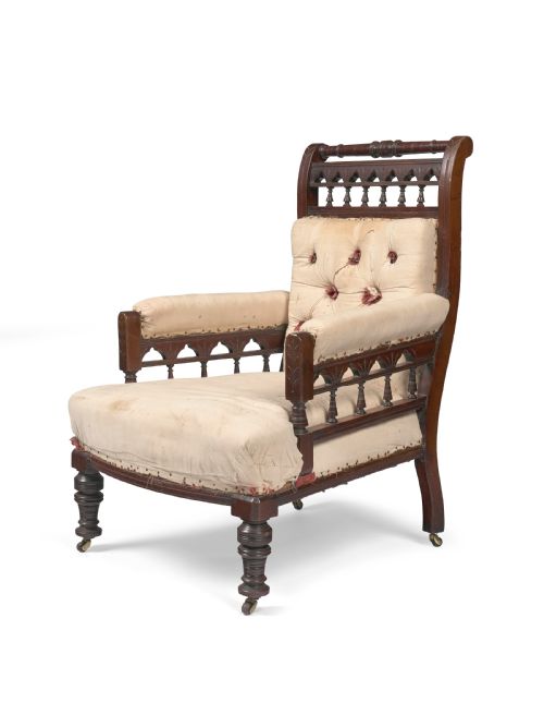 a large mahogany framed armchair in the style of christopher dresser 18341904 c1870s - CATEGORY: ANTIQUE CHAIRS - DATED VICTORIAN