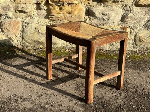 A HEALS OAKFRAMED STOOL WITH QUARTERWOVEN RUSH SEAT LONDON 1920S - ADDITIONAL PHOTO 4