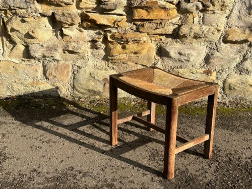 A HEALS OAKFRAMED STOOL WITH QUARTERWOVEN RUSH SEAT LONDON 1920S - ADDITIONAL PHOTO 3