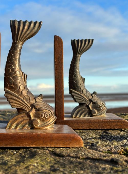 a good pair of art deco giltbronze dolphin bookends - CATEGORY: ANTIQUE MISCELLANEOUS - DATED 1920