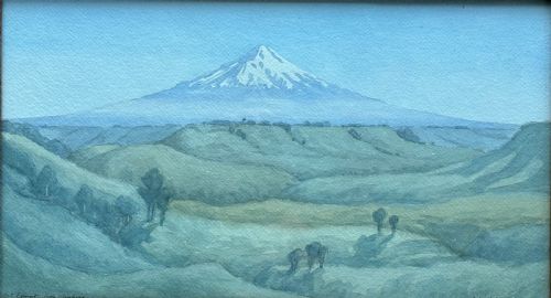 john lysaght moore new zealand 18971965 'mount egmont' watercolour painting - CATEGORY: ANTIQUE ART - DATED 1930