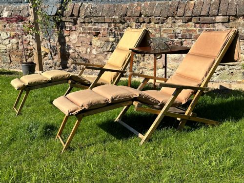 a rare pair of english beech and laminated beech ocean liner deck chairs - CATEGORY: ANTIQUE CHAIRS - DATED 1920