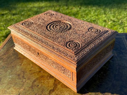 a late 19th century angloindian carved sandalwood casket mysorecanara southern india - CATEGORY: ANTIQUE BOXES - DATED 19TH CENTURY