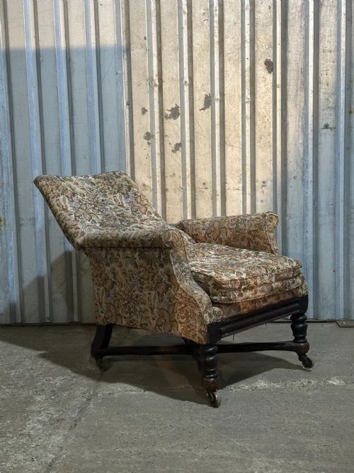 AN ENGLISH EBONISED RECLINING LIBRARY ARMCHAIR MID19TH CENTURY - ADDITIONAL PHOTO 9