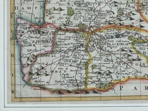 A RARE AND INTERESTING HANDCOLOURED ENGLISH MAP OF SURREY DEDICATED TO SIR JOHN FELLOWES BART C1720 - ADDITIONAL PHOTO 4