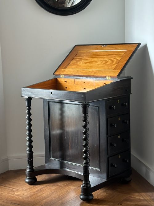 A FINE ENGLISH REGENCY EBONY AND SATINWOODLINED DAVENPORT DESK - ADDITIONAL PHOTO 1