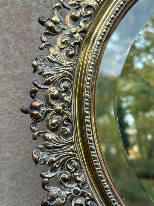 A FINELY CAST LATE 19TH CENTURY BRASS WALL MIRROR - ADDITIONAL PHOTO 3